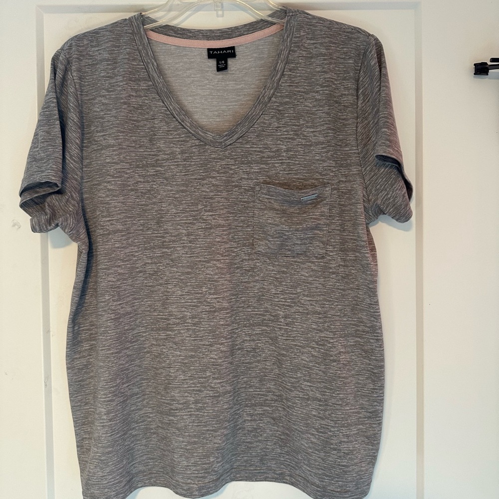 Tahari Heather Gray V-Neck Top